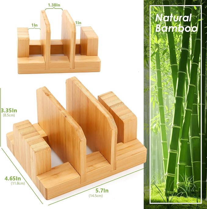 Bamboo Pot Lid Holder, Cutting Board Organizer Holder, Dish Plate Pot Lids Organizer Rack for Cabinet and Countertop - Image 2