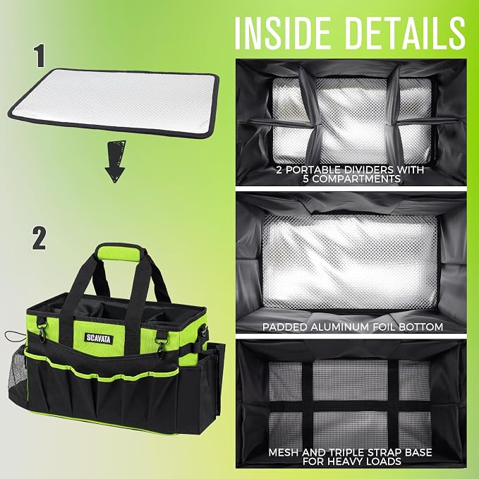 SCAVATA Wearable Cleaning Caddy Bag, Cleaning Caddy Supplies Organizer with Handle & Shoulder Straps for Housekeepers, Under Sink & Car Cleaning Tool Organizers with 4 Foldable Divider (NeonGreen) - Image 4