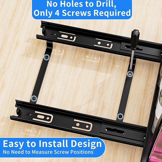 BOIVSHI Pull Out Spice Rack for Cabinet, 12.6" Wx10.5 Dx2.8 H | Metal Heavy Duty Spice Rack Easy to Assembly, 1 Tier Spice Organizer to Save Cabinet Space, Noise-Free Sliding Seasoning Rack - Image 4