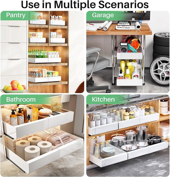 Pull out Cabinet Organizer, Expandable(12"-20") Heavy Duty Slide out Drawers Fixed with Adhesive Nano Film for Pots, Roll out Shelf Storage for Kitchen Base Cabinet, Pantry, Bathroom Cupboard - Image 9