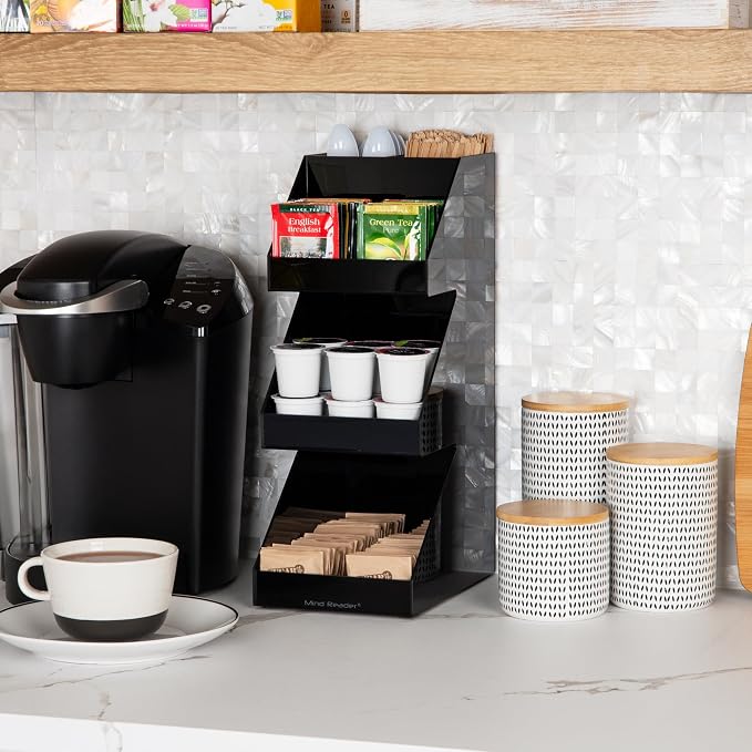 Mind Reader Coffee Tea Utensil and Condiment Station, Countertop Organizer, Coffee Bar, Kitchen, 6" L x 9" W x 16" H, Black (Pack of 6) - Image 2