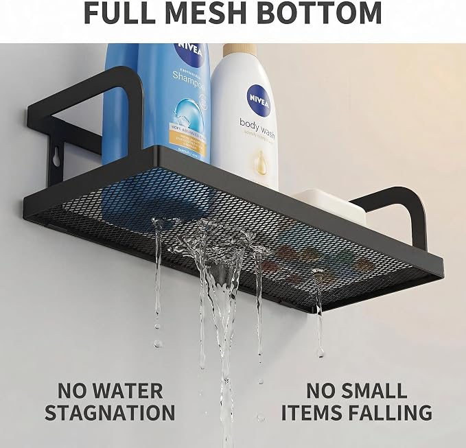 PUSDON 2-Pack 16.5" Extra Long Slim Hollowout Shower Caddy, Wall Mount Spice Rack & Bathroom Organizer, Mesh Bottom Cabinet Door Shelf Holds 50LBS - Matte Black, Hollowout - Image 6