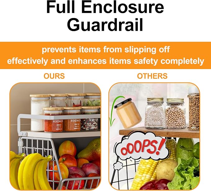 Wire Fruit Basket 2 IN 1 Magnetic & Hanging Wall Produce Basket with Spice Rack for Potato Onion Vegetable Storage for Pantry,Kitchen Countertop and Fridge Organizer - Image 5