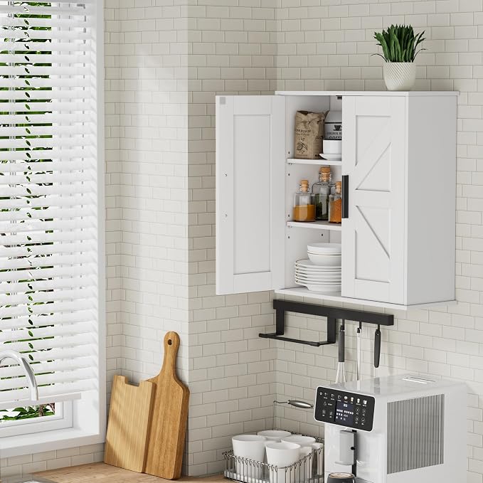 Homleke Bathroom Wall Cabinet, Medicine Cabinet with Adjustable Shelves | 3-Tier Wall Mounted Over Toilet Storage with Barn Doors, for Bathroom, Kitchen, Entryway, Laundry Room, White, (7.9" D) - Image 9