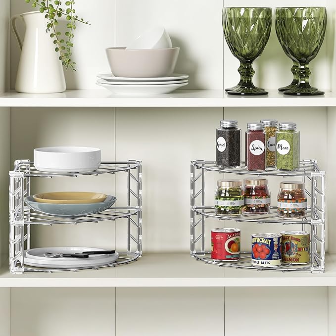 Deco Brothers 3-Tier Counter & Cabinet Corner Shelf Organizer 2 Pack Chrome - Image 2