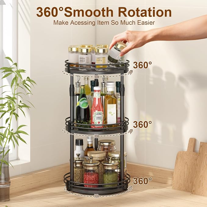 Across-star Lazy-Susan-Organizer-Spice-Rack, 3-Tier Rotating Spice Organizer for Cabinet Pantry, Seasoning Holder Shelf with Adjustable Height, Kitchen Counter Shelf Countertop Organzier - Image 5