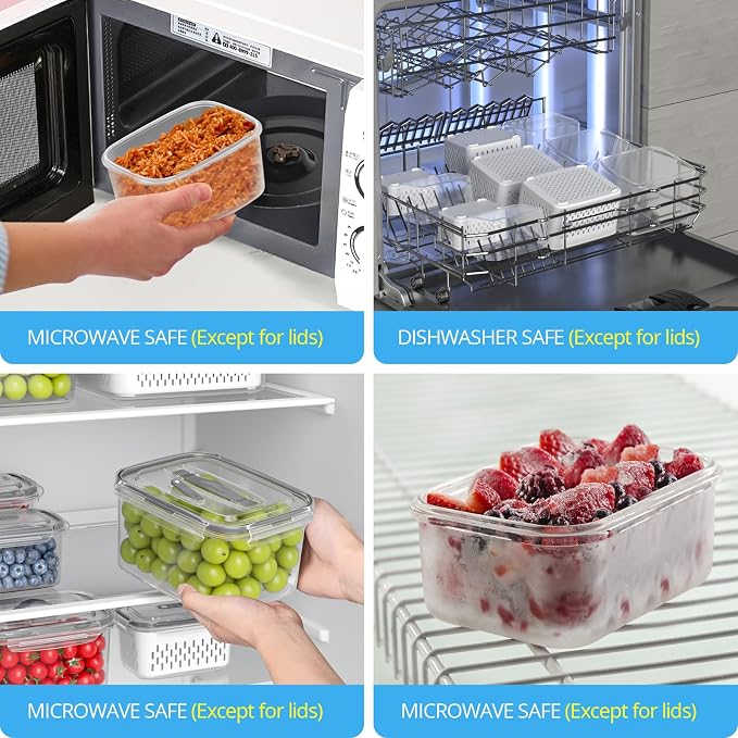 damynuo 5 Pack Fruit Storage Containers for Fridge - Clear Berry Containers with Colander, Airtight Fridge Organizer Bins with Vent Handle Lids for Refrigerator Organizers and Storage Keep Fresh - Image 5