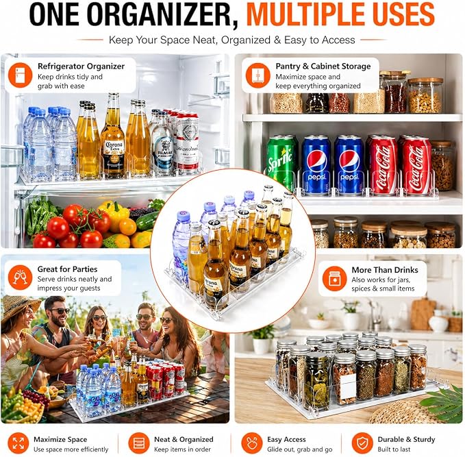 Stackable Soda Can Organizer for Refrigerator, Automatic Drink Dispenser with Pusher, Holds 25–30 Cans, 5 Row Fridge Organizer, Adjustable Beverage Rack, Easy Access Storage - Image 6