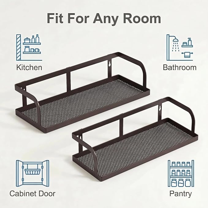 PUSDON 2-Pack 16.5" Extra Long Slim Hollowout Shower Caddy, Wall Mount Spice Rack & Bathroom Organizer, Mesh Bottom Cabinet Door Shelf Holds 50LBS - Vintage Bronze, Hollowout - Image 6