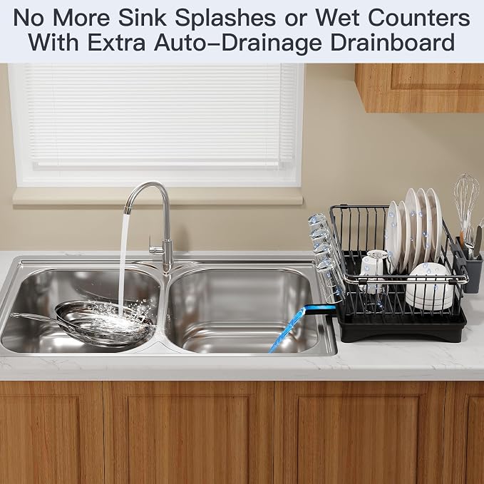 Grey Dish Drying Rack Over Sink with Utensil Holder, Drainboard | Expandable Stainless Steel Dish Drainer for Small Kitchen, Apartment, RV, Counter Space Saving, Perfect Fit, Rustproof - Image 5