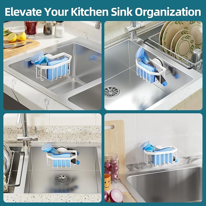 TAILI Sink Caddy with Strong Suction Cup, Sponge Holder for Sink-White | for Kitchen Sink Organizer, Removable Sponge Caddy Inside Sink, Rustproof Aluminum Holder for Sponges, Brushes, Scrubber - Image 6