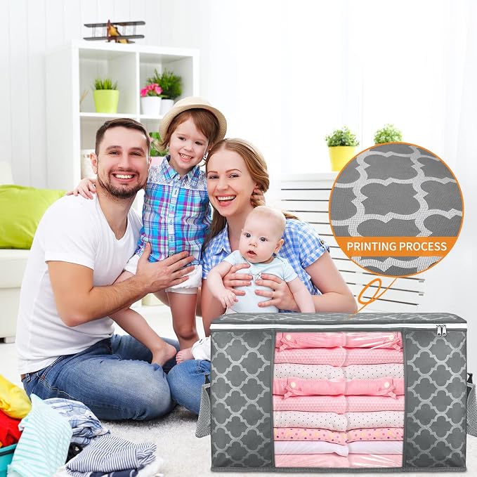 90L Large Storage Bags, 6 Pack Clothes Storage Bins Closet Organizers | Foldable Storage Containers, with Reinforced Handle, for Clothing, Blanket, Comforters, Bed Sheets, Pillows and Toys - Image 5
