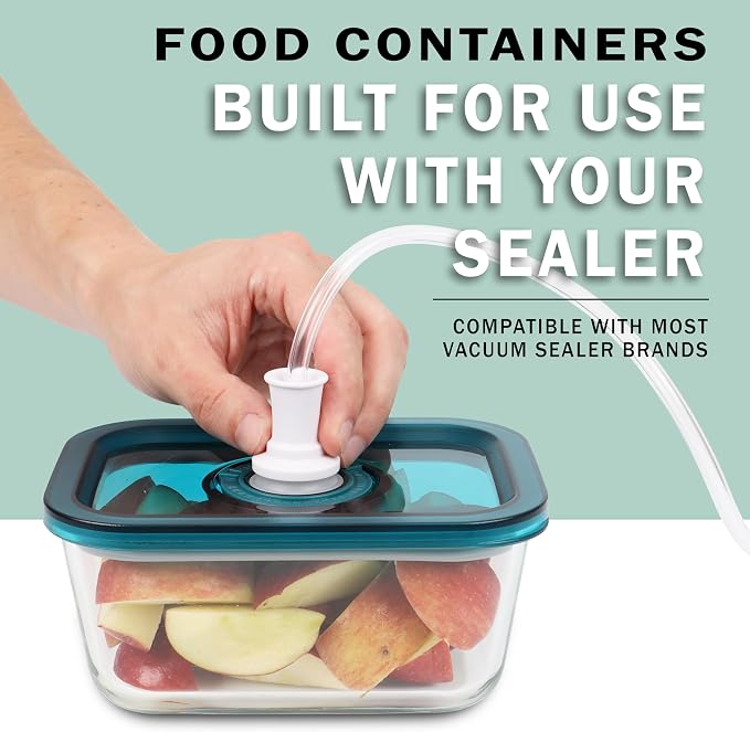 Avid Armor BPA-Free Borosilicate Glass Vacuum Containers, Set of 3 (12.5 oz, 23.7 oz, 38.9 oz) – Green SAN Lid with Date Coding, Works with Most Vacuum Sealers for Dry Goods & Marinating Includes Hose - Image 2