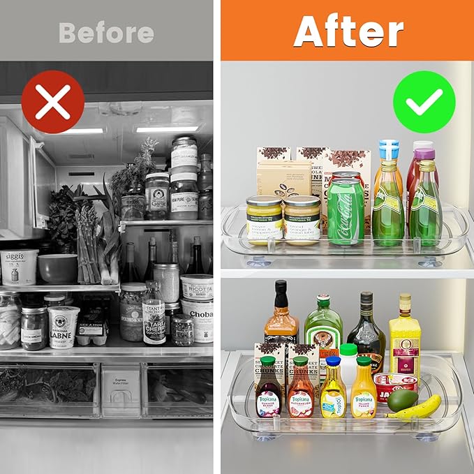 HIYOHIYO 2-Pack Clear Lazy Susan for Refrigerator Rectangular Fridge Turntable Organizers and Storage Pull Out & 360° Rotating for Cabinet Pantry Kitchen Table Bathroom (13.7"x10.2") - Image 4