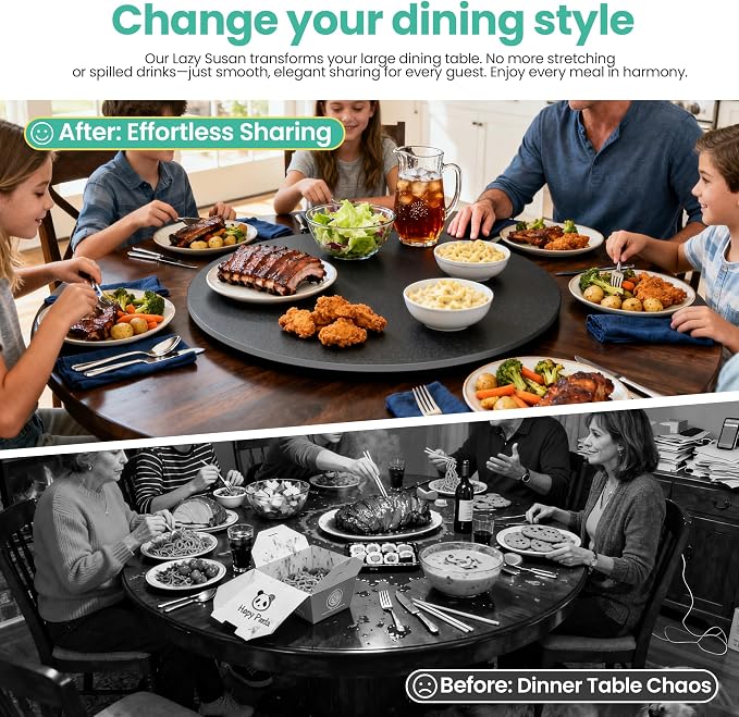11.8" Lazy Susan Turntable – 360° Sinteredstone Silent Anti-Slip Turntable, Table Top Centerpiece for Kitchen, Pantry, Spice Rack, Refrigerator & Dining Table, Black - Image 9