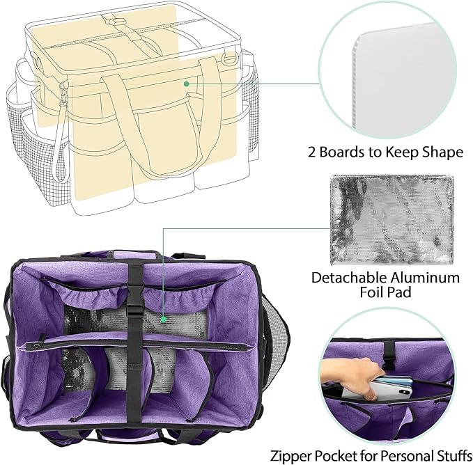LoDrid Professional Rolling Cleaning Bag with Detachable Trolley, Purple | Portable Cleaning Cart with Shoulder Strap for Housekeepers, Patent Design - Image 2