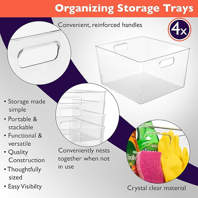 ClearSpace Clear Plastic Storage Bins for Kitchen, Fridge, Pantry, 4 Pack | Pantry storage bin for organizing food items, kitchen essentials, and refrigerator storage - Image 4