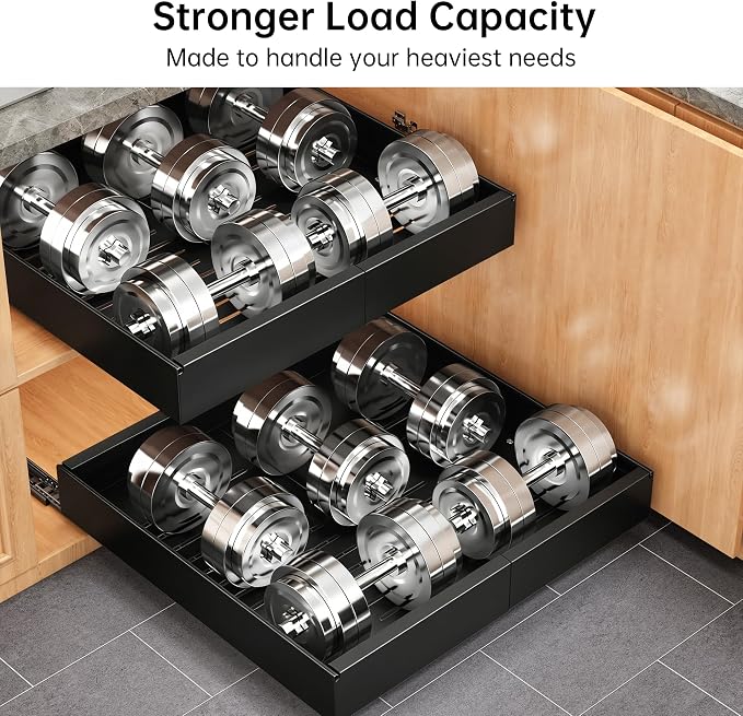 Pull out Cabinet Organizer, 2 pack, 16.5" Deep Heavy Slide out Drawers, Upgrade Three Triple-Slide Rail Systems, Expandable 12.8"-20.8" Roll out Shelf Storage for Kitchen Base Cabinet Organization - Image 6