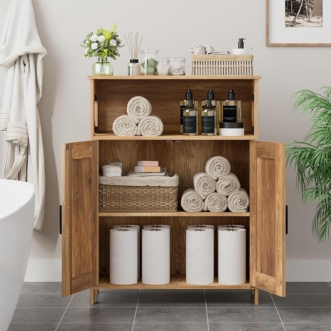 Homhedy Farmhouse Bathroom Storage Cabinet with Doors, Small Floor Cabinet | Toilet Paper Cabinet with Adjustable Shelf, Freestanding Storage Cabinet for Kitchen/Laundry/Living Room, 24"W, Rustic Walnut - Image 8