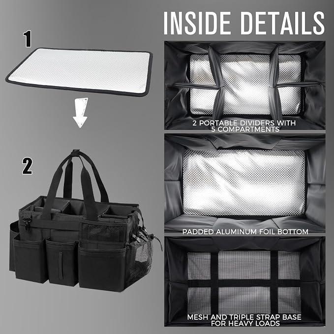 SCAVATA Wearable Cleaning Caddy Organizer with Handle & Shoulder Straps for Housekeepers, Under Sink & Car Cleaning Tool Organizer Bag with 4 Foldable Dividers (Black) - Image 4