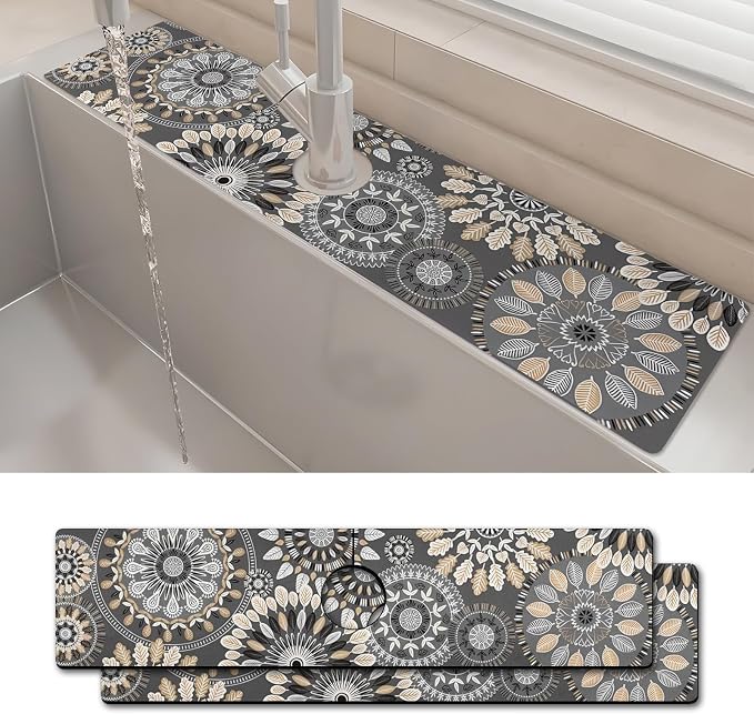 2PCS 24" X 5.5" Kitchen Sink Splash Guard Faucet Mat Mandala Super Absorbent Fast Drying Faucet Guard & Draining Mat Sink Splash Guard Behind Faucet for Kitchen, Bathroom by Unknown