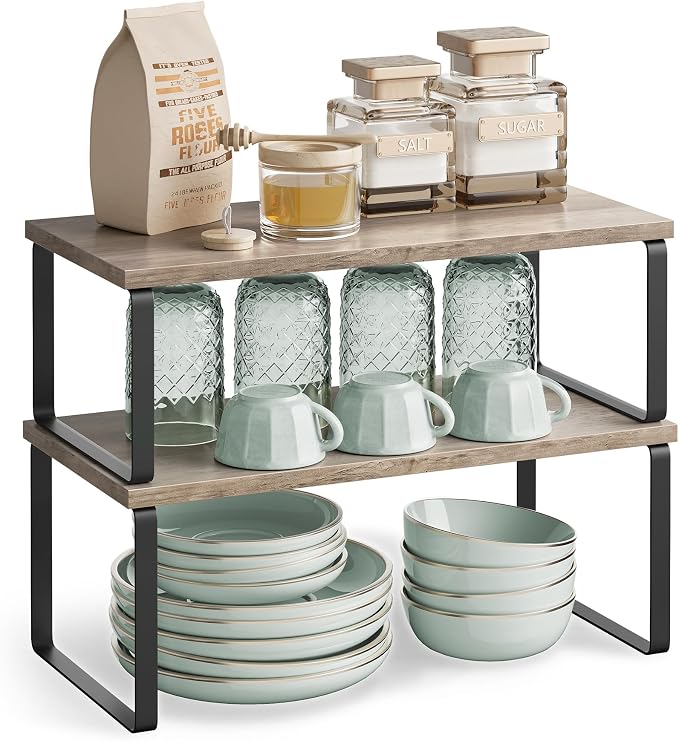 SONGMICS Cabinet Organizer Shelf, Set of 4 Spice Rack, Kitchen Storage | Wall-Mounted or Stand, Living Room, Balcony, Kitchen, 5.9 x 23.6 x 21.3 Inches, Light Bamboo, BAMBOU Collection UBCB13Y - Image 8