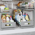Under Sink Organizer Upgrade To Professional Rails,2-Tier Dual Pull Out Cabinet Storage,Height Adjustable Slide Out Drawers For Bathroom Kitchen,2 Pack-21"Dx12.8"-16.9"H,Gun Gray by UnderSinkOrganizer