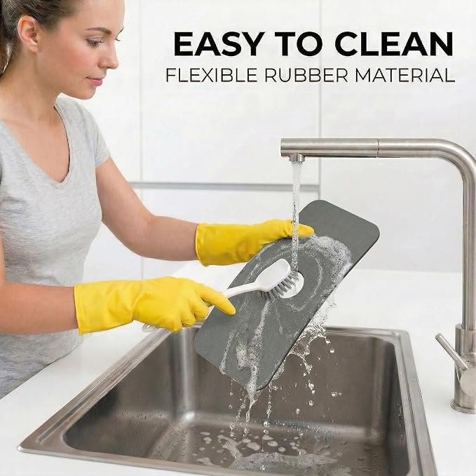 Absorbent Kitchen Sink Faucet Mat: 2PCS 14"Lx5.5"W Small Grey Splash Guard for Compact Sink - Fits Irregular Sink with 2, 3 holes, Soap Dispenser & Air Gap - Cuttable Drip Catcher for Bathroom RV Bar - Image 6