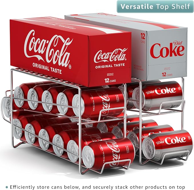 Sorbus Soda Can Rack Beverage Dispenser (1 Pack, Silver) – Holds 12 Standard 12oz Cans – Soda Can Organizer for Refrigerator, Pantry, or Countertop - Image 8