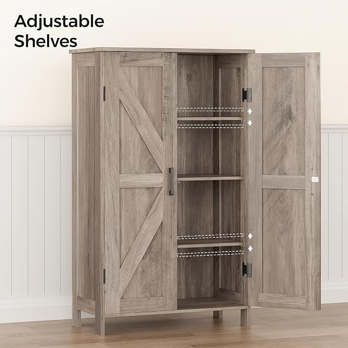 Homleke 43.3" H Farmhouse Bathroom Storage Cabinet with Adjustable Shelves | Freestanding Storage Cabinet with Barn Doors for Bathroom, Kitchen, Living Room, Dining Room & Entryway, Greige - Image 5