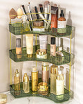 Makeup Organizer 3 Tier Bathroom Counter Organizer with Makeup Brush Holder | Corner Bathroom Organizer Countertop, Acrylic Counter Storage for Bathroom Dresser, Skincare Perfume Organizer- Green by NATURESSOURCE