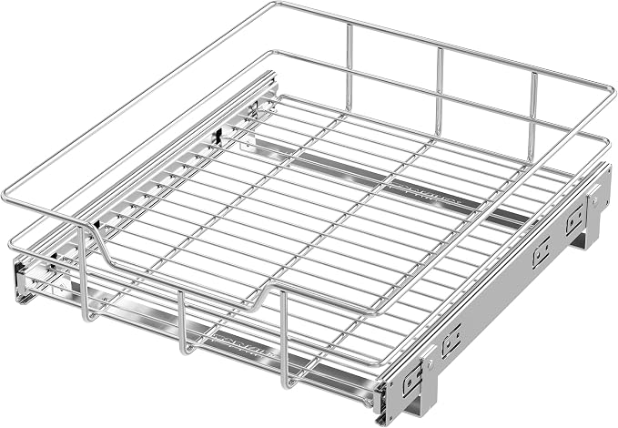 Pull Out Cabinet Organizer 15" W X 17" D, Chromed, Full Slide Out Drawers | For Kitchen Organizers and Storage, Pull Out Drawers For Cabinets Capacity Heavy Duty Caddy, Cabinet Shelves, Bathroom Pantry by STORKING