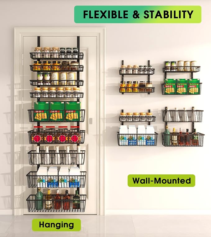 Mefirt 9-Tier Over The Door Pantry Organizer, Pantry Storage & Organization | Pantry Hanging Organizers and Storage, Adjustable Heavy-Duty Metal for Home & Kitchen, Back of Door Seasoning Rack - Image 3