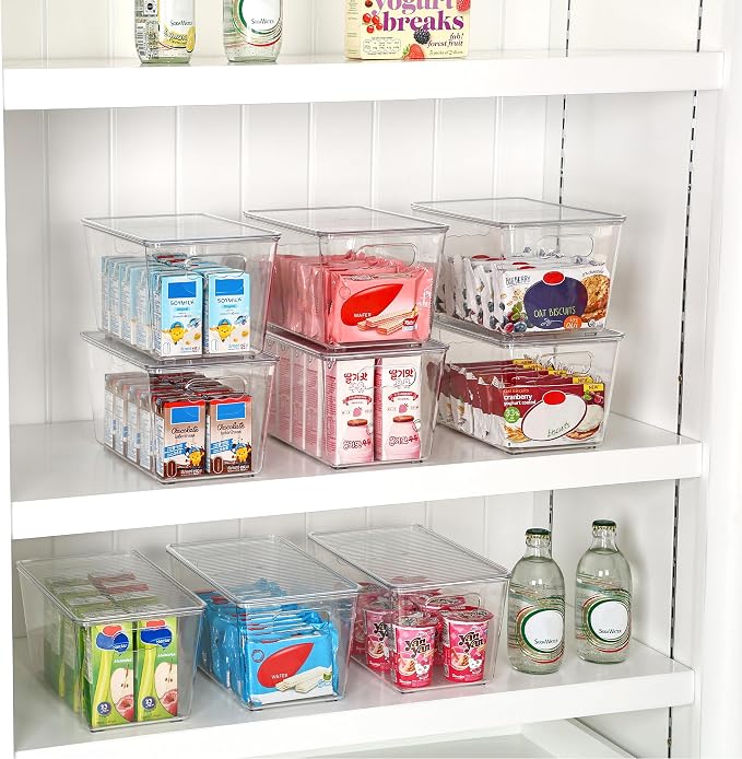 Vtopmart 12 Pack Clear Stackable Storage Bins with Lids and Handles, Medium | BPA-free Plastic, Organize Vertically, For Pantry Kitchen Fridge Cabinet Closet Bathroom, Built to Last, Easy to Move - Image 4