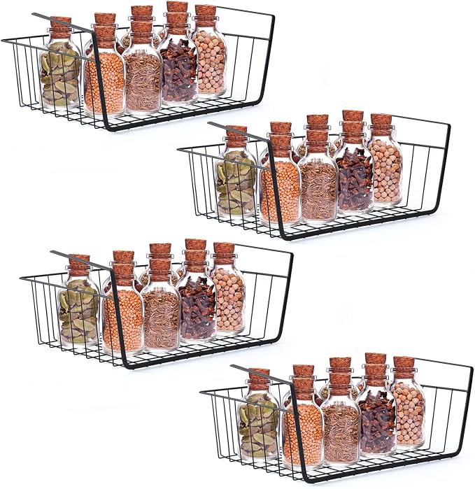 4Pcs Under Shelf Basket Metal Wire Under Cabinet Basket for Kitchen Pantry | Under Shelf Storage Basket Slides Under Shelves for Storage Space Saving for Kitchen Pantry Closet Office 22 lb Capacity by ELEATTRUN
