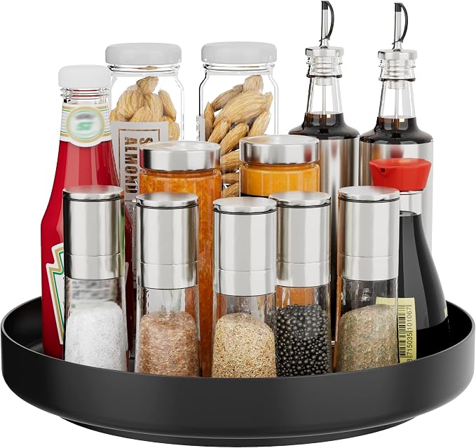 Ovicar Lazy Susan Turntable Organizer - 11 inch Rotating Spice Rack Metal Lazy Susan for Cabinet Pantry Kitchen Countertop Bathroom Refrigerator Table Storage, Black by OVICAR