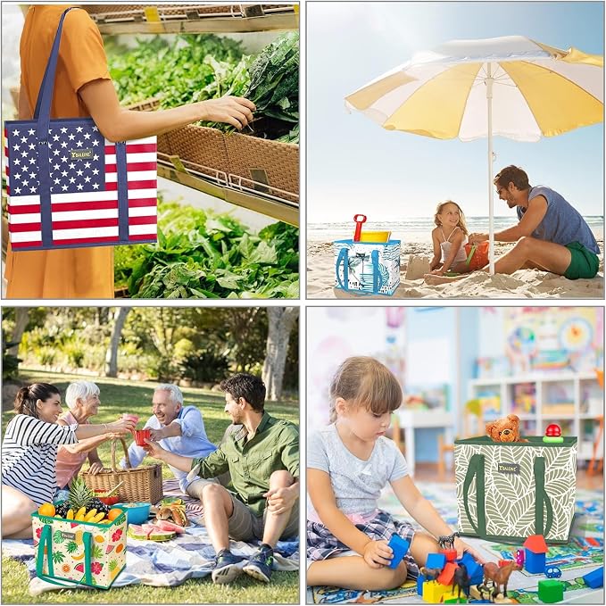 BALEINE 3PK Reusable Grocery Bags, Heavy Duty Shopping Tote Bag | 12'' Long Handles, Reinforced Bottom Keeps Upright, Fold Flat Storage, Water-Resistant Shopping Bag, Multiple Color Options - Image 6