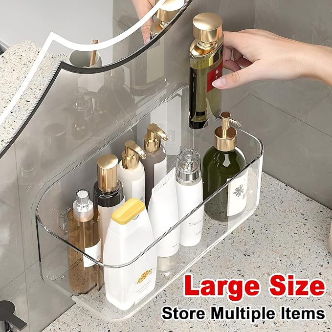 Wall Mount Organizer, Large Adhesive Wall Self - Bathroom Shelf | Adhesive Bathroom Shelves with Self Adhesive Tape Clear Shelf for Bathroom, Kitchen - Large Size - 5.1"D x 10.9"W x 6"H - Image 5