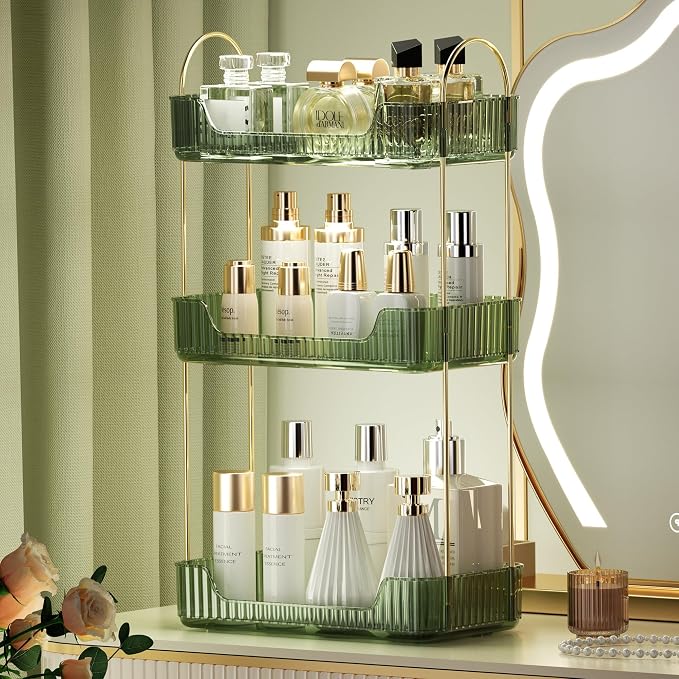 Akinbas 3 Tier Bathroom Organizer Countertop Makeup Perfume Tray Skincare Organizer for Bathroom Dresser Vanity (Green) - Image 7