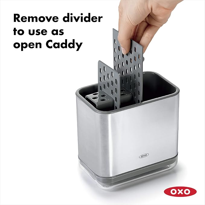 OXO Good Grips Stainless Steel Sink Organizer Caddy & Sponge Holder | Holds Sponge, Soap, And Scrubbers, Rust-Resistant Steel, Drains Easily, Kitchen Sink Caddy, Countertop Organizer - Image 4