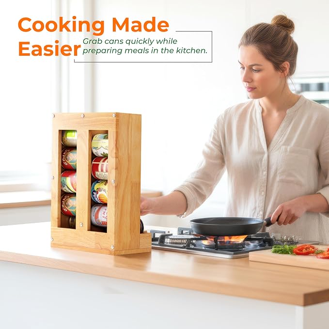 HOMESTEAD Wooden Can Organizer for Pantry, Solid Wood Canned Food Rack, Holds Standard 14.2 oz Cans, Space-Saving Kitchen Storage for Cabinets & Countertops, Natural - Image 2