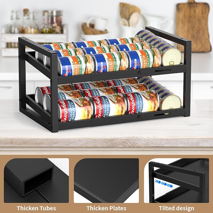 2-Tier Can Organizer for Pantry, Expandable Length Can Rack for Kitchen Shelf Organizer and Storage, Sturdy Metal Standing Can Holder for Canned Soup Soda Food Goods Storage, Stackable - Image 3
