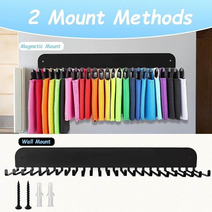 RESOVO Can Cooler Sleeves Holder Magnetic for Fridge, Beer Sleeves Dispenser Organizer for Storage w/ 25 Hooks, with Screws for Wall Mounted, for Holidays Wedding Party - Image 2