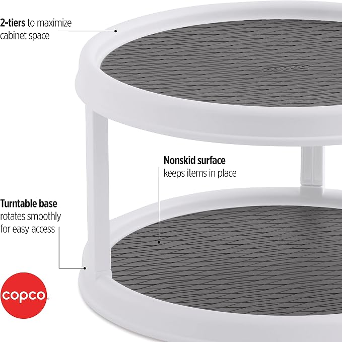 Copco Non-Skid Turntable, 2-Tier, 12-Inch, Durable & Easy Clean, White/Gray - Image 5
