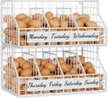 Egg Basket, Stackable Wall Mount Egg Holder Countertop with Weekday Labels | Rustproof carbon steel basket with adjustable dividers, ideal for backyard poultry, small kitchen & pantry storage, 2T White by FAMIDGE