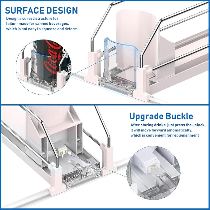 Drink Organizer for Fridge, Soda Can Organizer Dispenser for Refrigerator with Automatic Pusher Glide, Width Adjustable Clear Dividers Can Holder for 25 Cans, 15''D x16.6''W, 5 Rows - Image 5