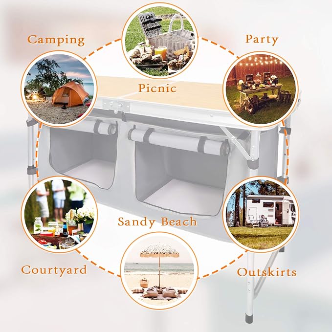 CampLand Outdoor Folding Table Aluminum Lightweight Height Adjustable with Storage Organizer for BBQ, Party, Camping - Image 7