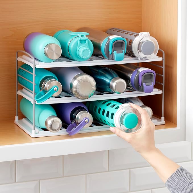 YouCopia UpSpace Water Bottle and Travel Mug Cabinet Organizer, Adjustable Storage Rack for Kitchen Organization, 3-Shelf Wide - Image 5