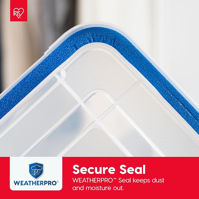 IRIS USA 3-Pack 16 Qt Storage Bins with Gasket Lids, Clear/Blue | WeatherPro seal protects shoes, crafts, documents and supplies from dust and moisture - Image 4
