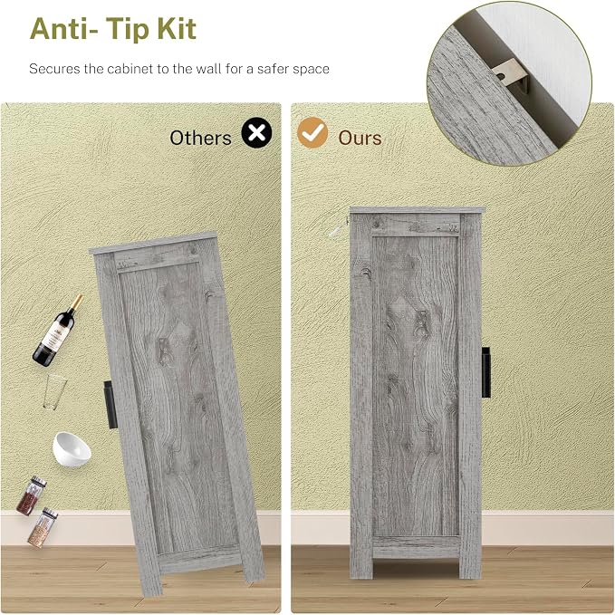 Iwell Storage Cabinet with 2 Doors and 4 Adjustable Shelves, Buffet Cabinet with Storage, Floor Cabinet for Living Room, Entryway, Kitchen, Rustic Gray - Image 7